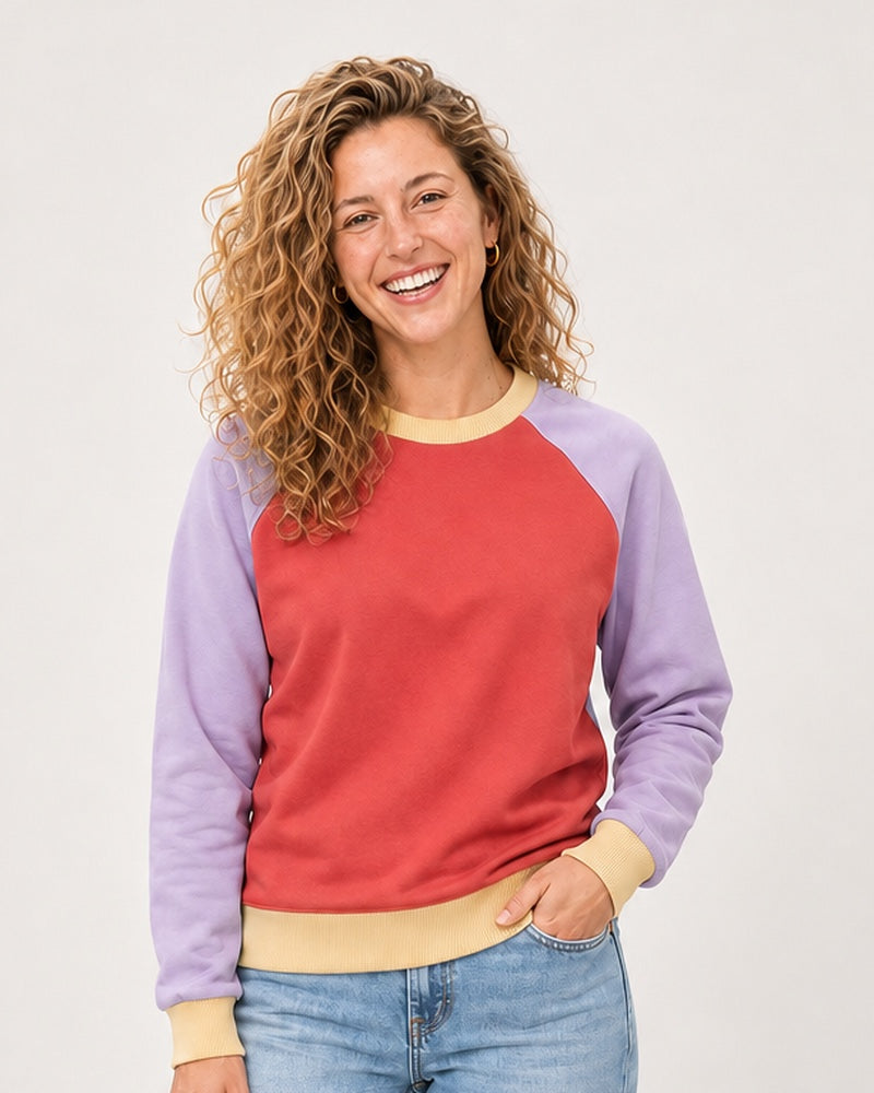 Bluza raglan - koral i lawenda