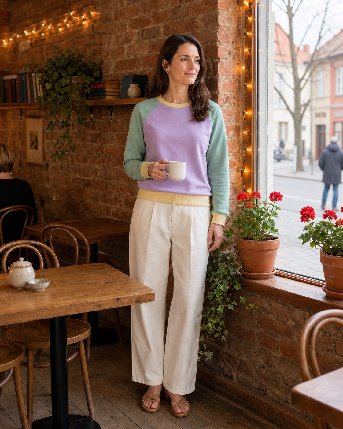 Bluza raglan lawenda i zieleń, kawiarnia