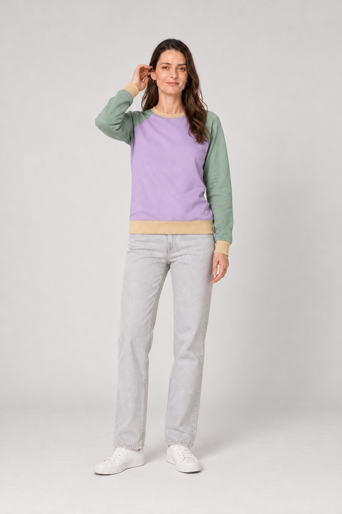 Bluza raglan lawenda i zieleń, przód, studio
