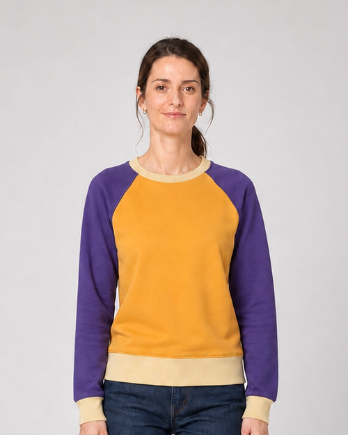 Bluza raglan żółć i fiolet, przód, studio (karta)